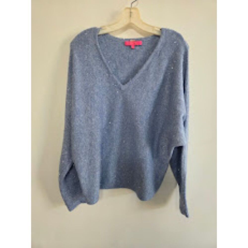 Lilly Pulitzer Light Blue Metallic V-Neck Knit Pullover Sweater size Large